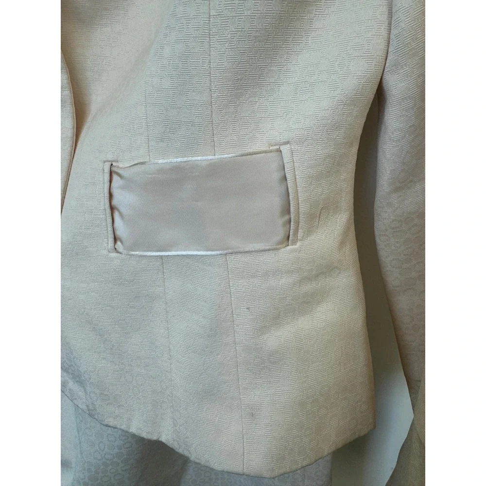 Liz Claiborne Cream Jacquard Blazer Skirt Suit Set Size 8
